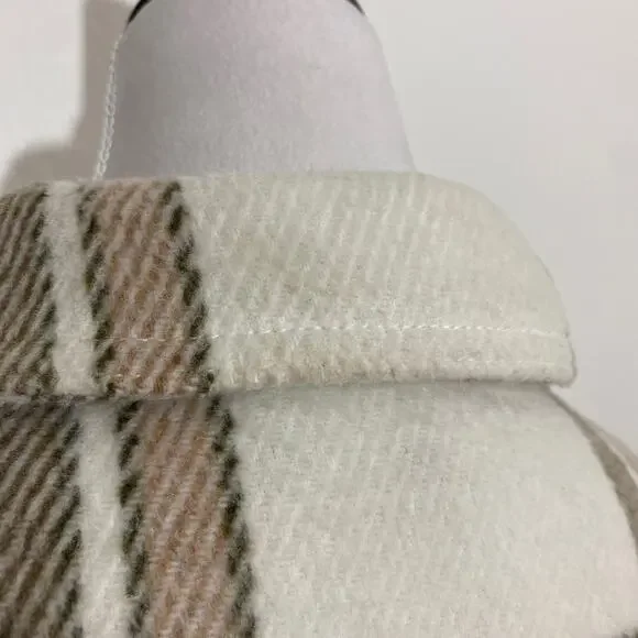 Eloquii Elements Size 14/16 Cream Tan Plaid Wool Blend Shacket with Belt Pocket - Picture 9 of 13